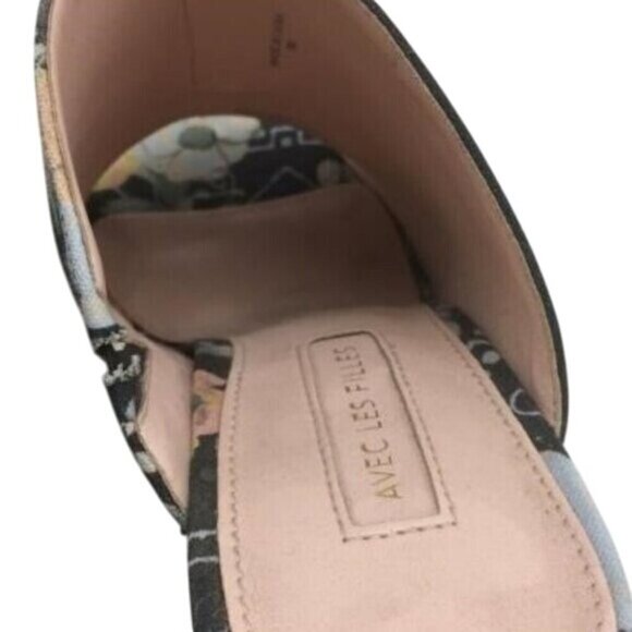 Avec Les Filles Margaux Black Poppy Bandana Canvas Block Heeled Mules Sandals 9 - Picture 3 of 5